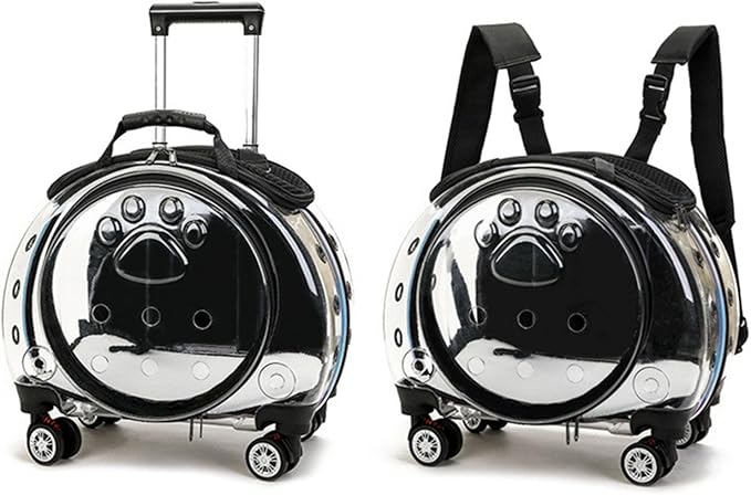 Rolling Cat Carrier,Clear Cat Carrier with Wheels,Pet Trolley Case Pet Backpack for Kitty Small Dog Sturdy and Breathable Design Portable Cats Dogs Backpack for Travel/Taking a Walk Black