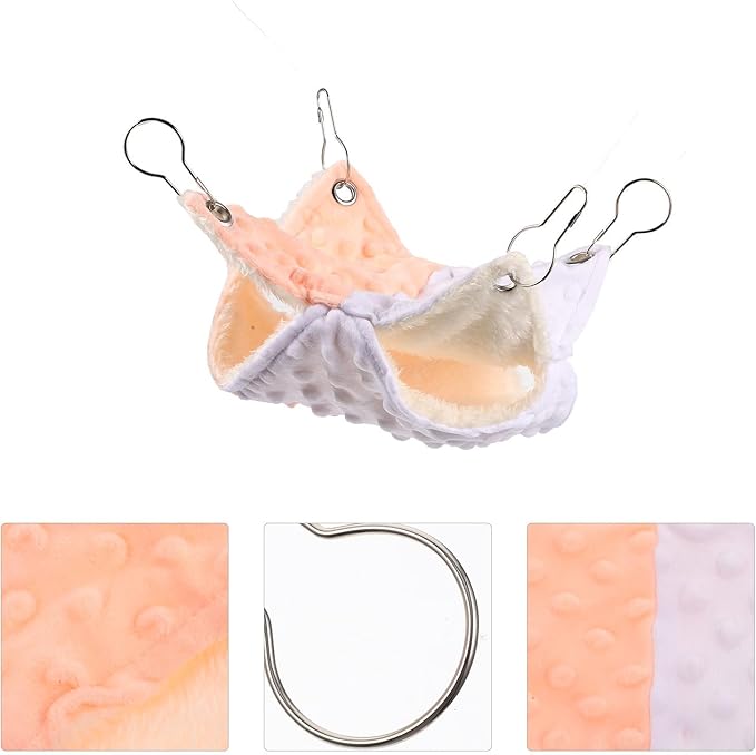 Beavorty Small Pet Hammock Bed Double-Layer Four Seasons Warm Nest for Hamsters Guinea Pigs Birds Cage Accessories White Orange Arctic Fleece Small Size