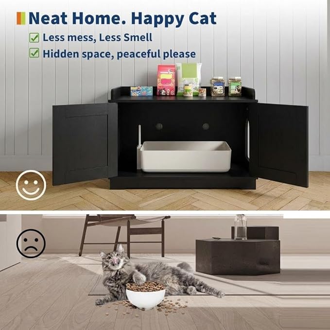 Garvee Cat Litter Box Enclosure Furniture Wooden Hidden Litter Box Cabinet Dog Proof Cat Washroom Kitty House with Vent Door