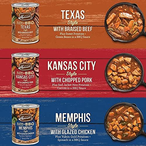 Merrick Slow-Cooked BBQ Premium Real Meat Canned Wet Dog Food Variety Pack, Beef, Chicken And Pork Recipes - (Pack of 12) 9.5 lb. Cans