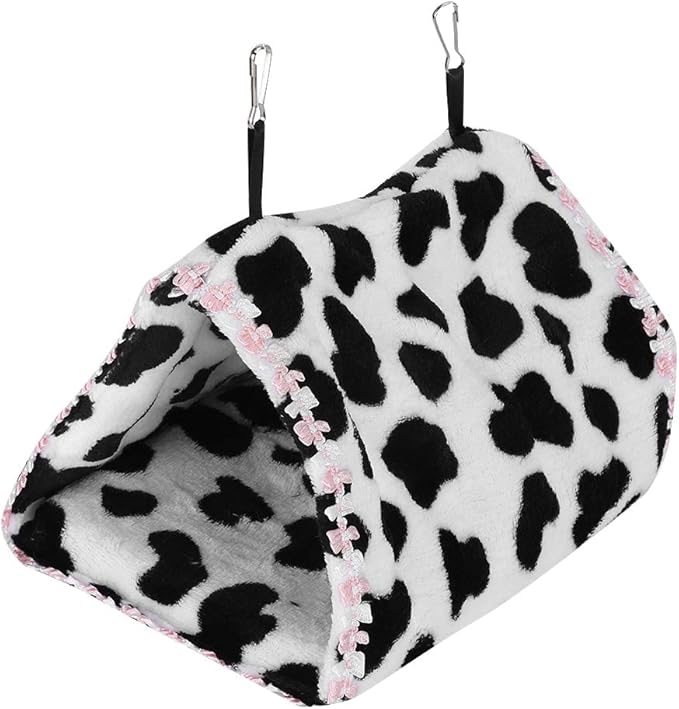 Pet Parrot Triangular Hanging House Bed Tube Hammock, Small Animal Warm Plush Nest, Soft Velvet Sleeping Tent with Metal Hooks for Guinea Pig Hedgehog Hamster Bird Cage Accessories (S)