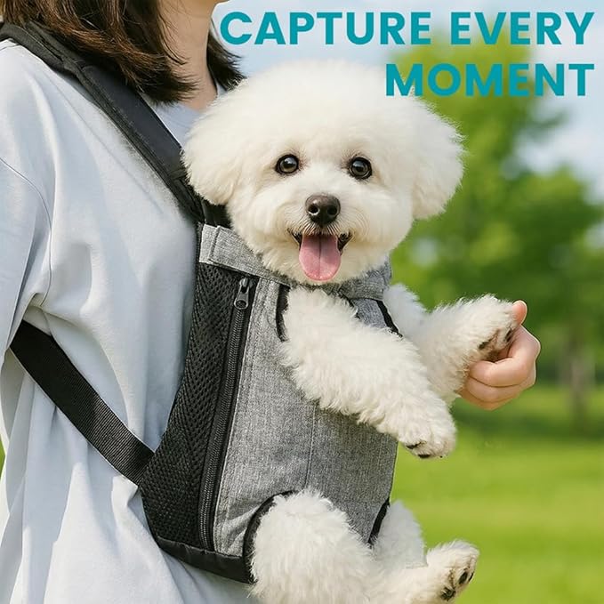 Dog Backpack Carrier, Front Pocket for Essentials, Legs Out Carrying Sling Travel Bag for Small Medium Dogs 4-7 Lbs, Soft Wearable Puppy Chest Carry Backpacks for Walking/Hiking/Camping/Traveling