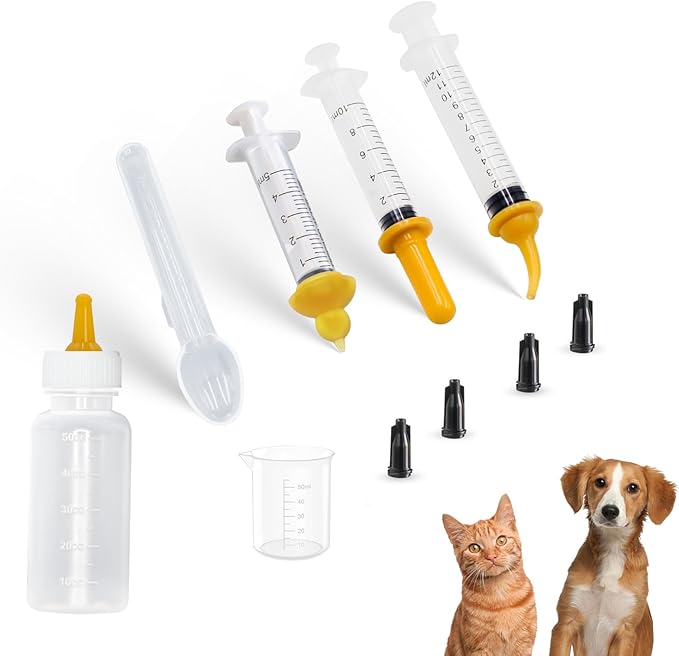Pet Nursing Bottle, Pet Feeding Nipple, Milk Nursing Bottle Kits for Puppy & Kitten, with 1 * Pet Feeding Bottle, 3 * Animal Feeding Nipple, Fit for Cats, Dogs Kittens, Puppies, Rabbits, Squirrels