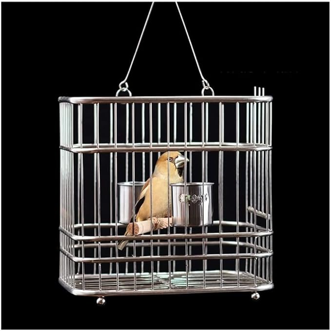 Square Birdcages Hanging Bird Cage Stainless Stee Flight Cage Simple Retro Bird House for Travel Home Gifts,with Accessories，with Accessories