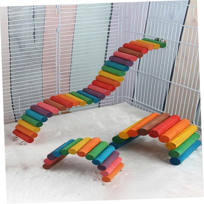 Happyyami 1pc Colorful Parrot Ladder Natural Wood Climbing Toy for Hamsters and Pets Exercise Bridge Safe and Sturdy Design for Bird Cages and Pet Accessories