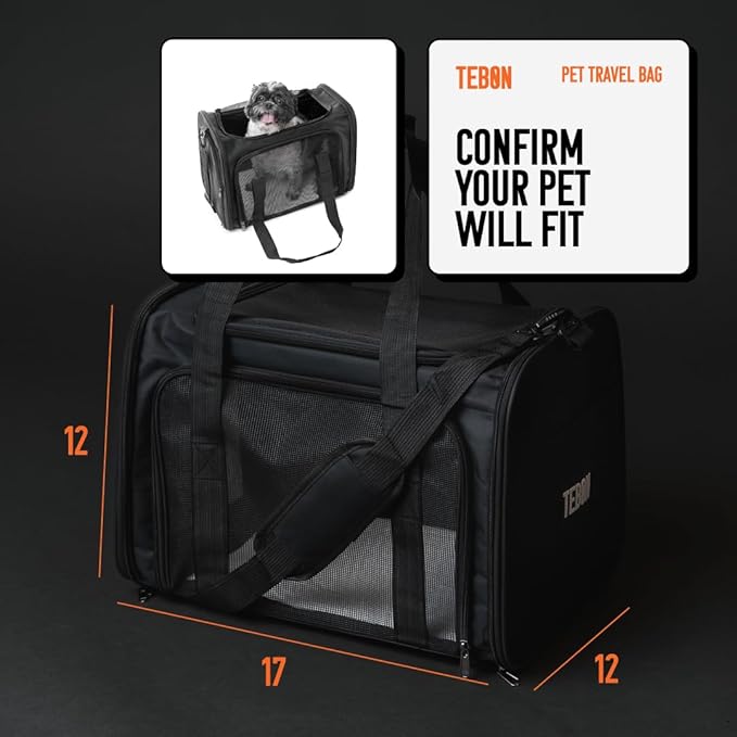 17.5" Pet Travel Carrier Bag - Collapsible Cat & Dog Carrier - Breathable, Durable & Spacious - Fits Small and Medium Pets up to 15lbs - Pet Travel Bag by Tebon