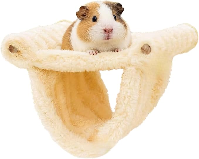 Winter Warm Guinea Pig Hammock, Double Layer Hanging Chinchilla Nest Bed with Warm Plush, Bird Cage Stand Perch, Hideaway Cave Tent, Sleep Bed Cage Accessories for Rat Sugar Glider Parrot (Yellow)