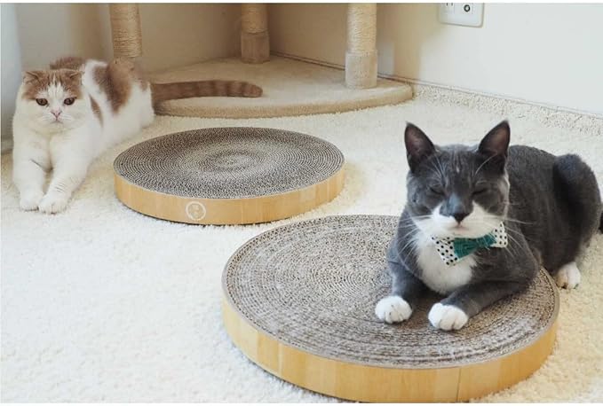Necoichi Cat Scratcher Bowl Replacement for Indoor Cats - Cat Scratching Lounger with Reversible Usability and Extra Comfort for Lounge, Cardboard Bed Couch / (XL, Oak)