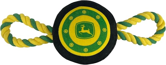 Pets First John Deere Tire Rope Toy for Dogs & Cats. Tough Nylon, Sporty John Deere Design, Heavy-Duty Ropes with Inner Squeaker