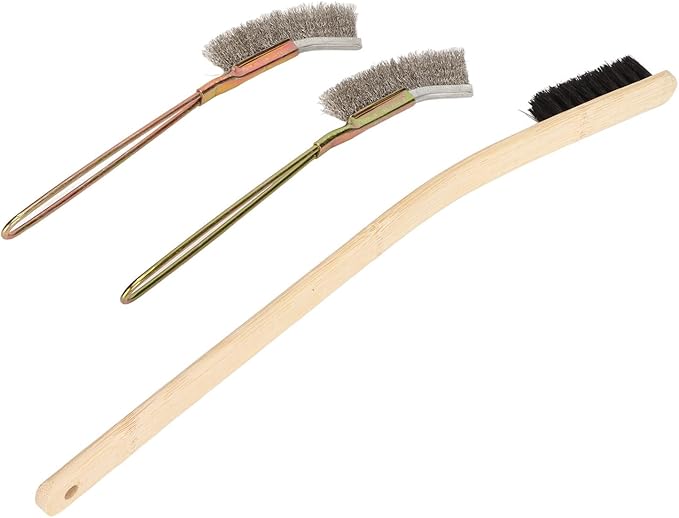 3Pcs Bird Cage Brush, Long Handle Cleaning Bamboo Stainless Brush, Pet Birdcages Steel Medium Hardness Tool Accessories for Small Animal