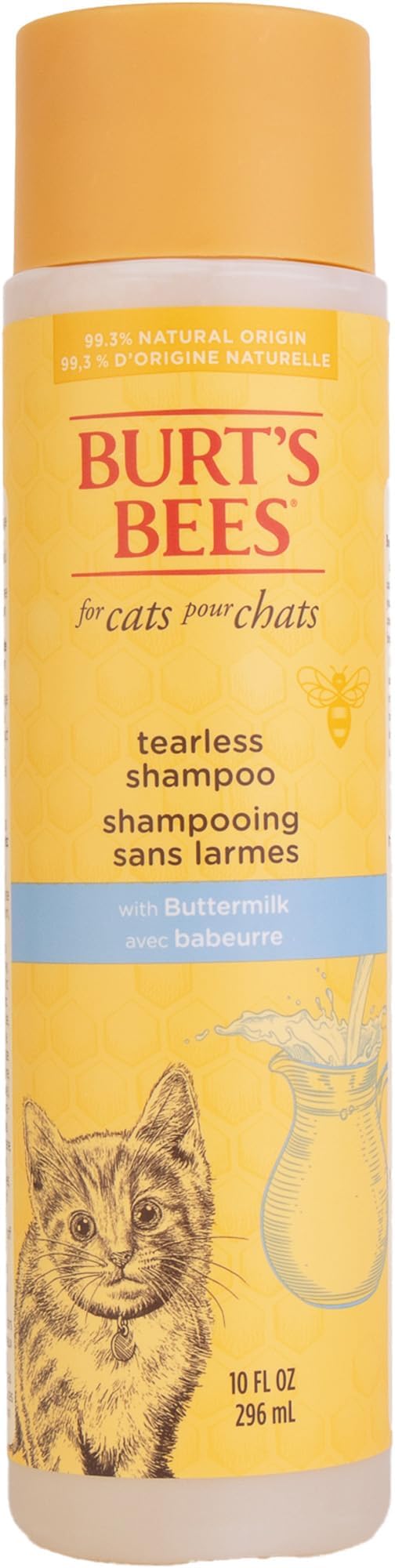 Burt's Bees for Pets Tearless Kitten Shampoo with Buttermilk and Honey, 99% Natural Origin Gentle Cat Shampoo for Sensitive and Itchy Skin, pH Balanced and Fragrance-Free, 10 Fl Oz