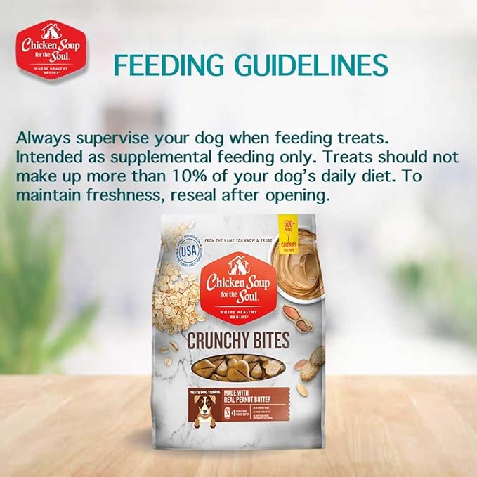 Chicken Soup for The Soul All Natural Premium Crunchy Bites Dog Treats, Real Peanut Butter First Ingredient, No by-Products, Artificial Colors, Flavors or Preservatives, Peanut Butter, 32oz