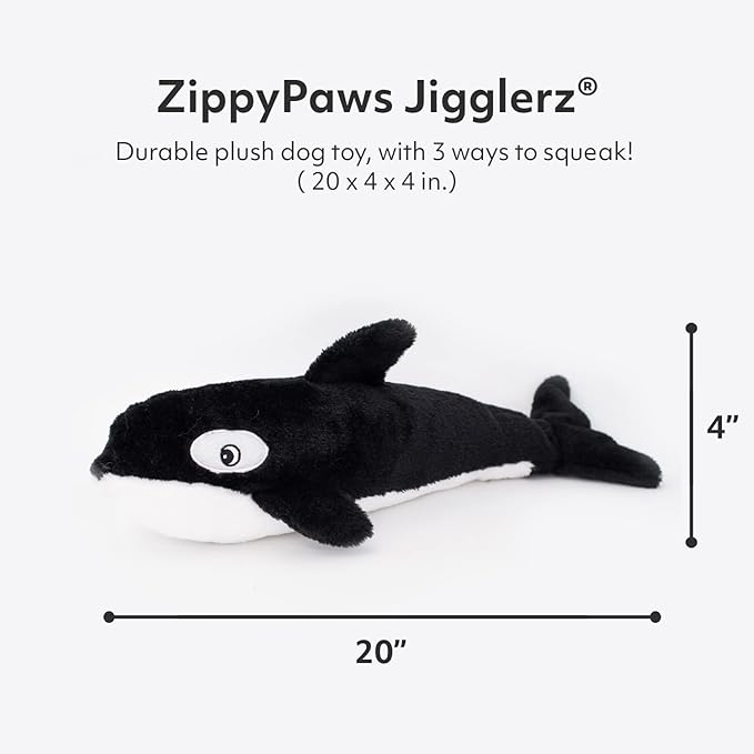 ZippyPaws Jigglerz- Dog Squeaky Toys to Keep Them Busy, Funny Animal Plush for Small, Medium, & Large Dogs, Cute Stuffed Puppy Toy, Pet Product, Gift for All Breeds, Interactive Squeaker- Killer Whale