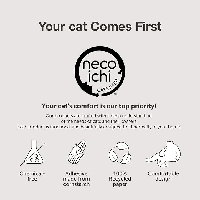 Necoichi Cardboard Cat Scratcher Couch for Indoor Cats - Cat Scratching Board, Horizontal Cat Scratch Pad Lounger with Reversible Usability and Extra Comfort for Lounge, Curved (17" Regular, Oak)