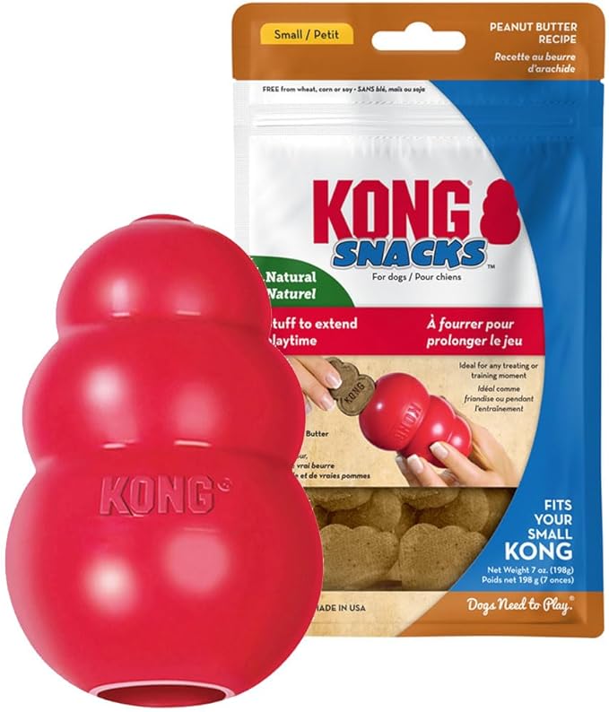 KONG Classic Dog Toy Small Peanut Butter Snacks Dog Treats 7 oz – Durable Chew Toy & Natural Treats Combo Bundle for Small Dogs