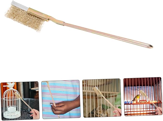 POPETPOP 1Set Bird Cage Brush with Long Handle Steel Copper Wire Bristles for Deep Cleaning and Painted Surfaces for Parrot Cages and Animal Enclosures
