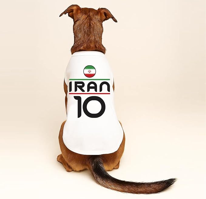 Iran Flag Soccer Jersey Style Dog Tee Shirt | Sleeveless Breeds | International Soccer | Game Day |White, X-Small 1789