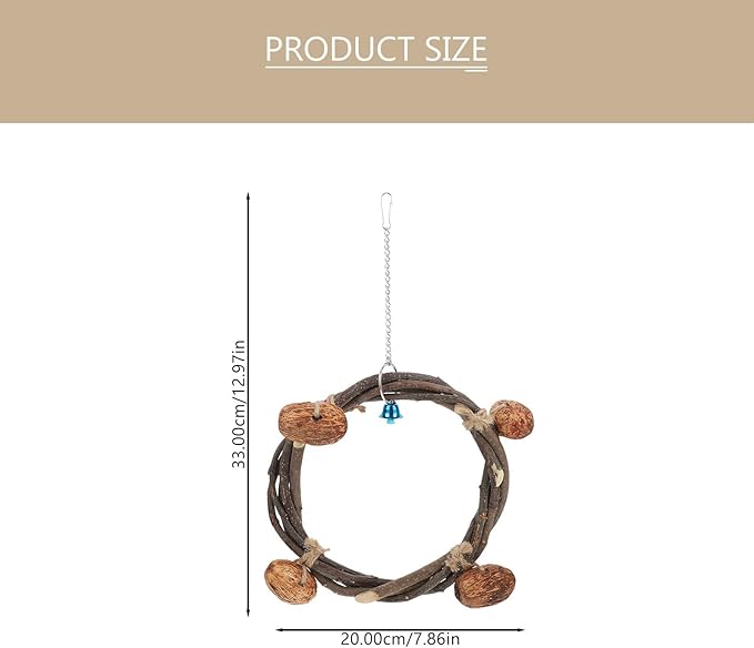 Beaupretty Parrot Hanging Hammock Ring Bell, 20cm Rattan Climbing Swing Bed for Parakeet Birdcage, Includes 4 Nut Accessories for Bird Training and Play