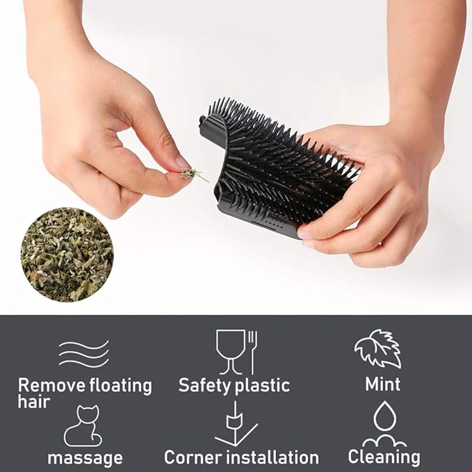 Cat Self Groomer Toy Wall Corner Massage Comb Perfect Massager Brush with Catnip (4 PCS Black)