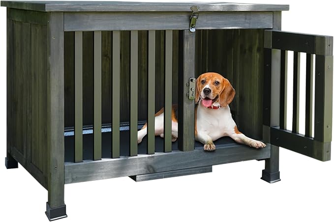 Agitree 28" Dog Crate Furniture, Fully Assembled Wooden Dog Kennel with Removable Tray, Decorative Pet Crate Dog Cage Indoor Furniture End Table, Portable Pet Cage for Small & Medium Dogs, Black