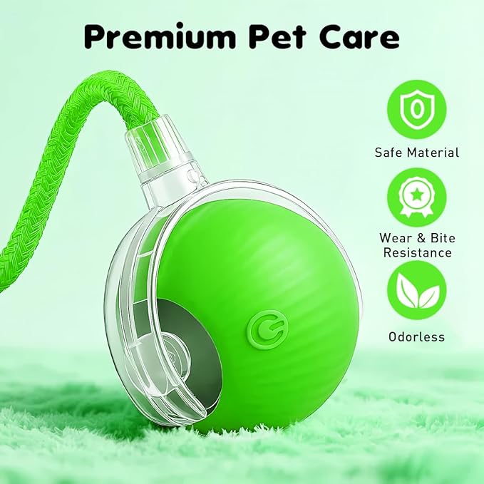 Interactive Cat Toy Ball - Speedy Motion Activated Rolling Toy for Indoor Cats, Smart Automatic Moving Stimulation to Keep Them Busy, Fun Cat Toys for Bored Adult Cats & Dogs（Green）