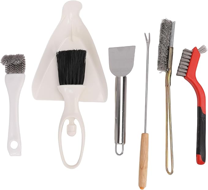 Bird Cage Brush Tools Set Stainless Steel Scraper Broom Dustpan 1 Fork 3 Brushes 1 Spatula for Bird Cage Small Animal BBQ Kitchen