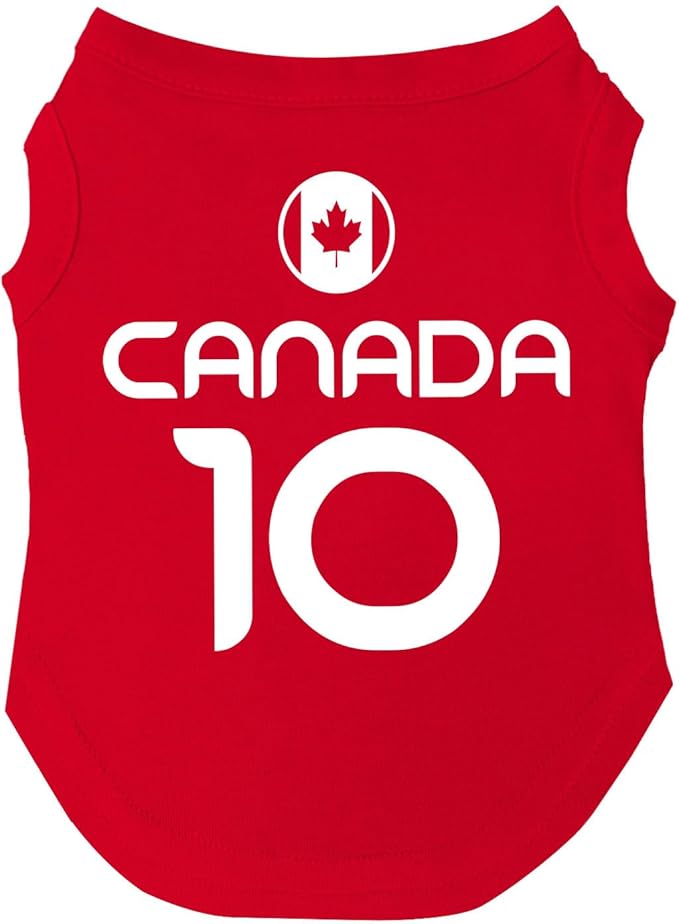 Canada Flag Soccer Jersey Style Dog Tee Shirt | Sleeveless Breeds | International Soccer | Game Day |Red, 6X-Large 1648