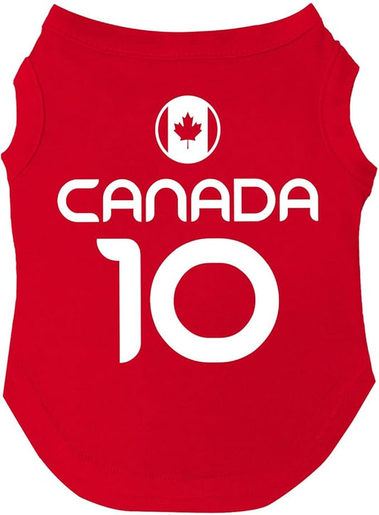 Canada Flag Soccer Jersey Style Dog Tee Shirt | Sleeveless Breeds | International Soccer | Game Day |Red, Small 1648