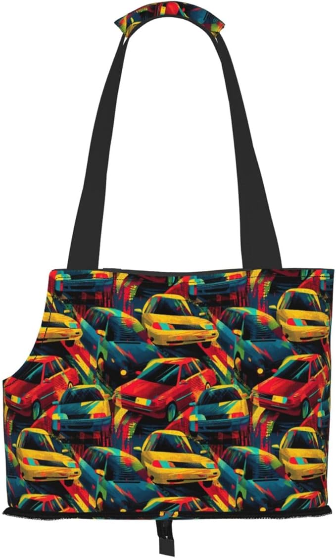 Red and Blue Cars (1) Print Foldable Pet Tote Bag, Shoulder Carrier for Small Dogs and Cats