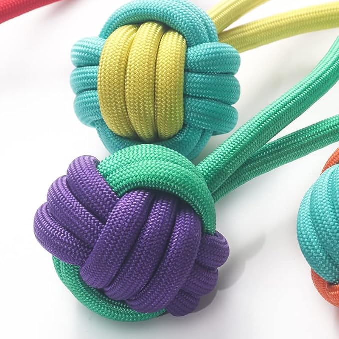 Durable Polypropylene Woven Dog Chew Toy, Dual-Color Single-Ear Rope Ball for Teeth Cleaning, Teething & Interactive Play for Small and Medium Dogs (Blue‌-Red)