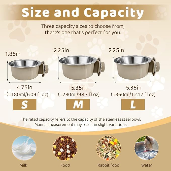 2Pcs Pets Lightweight Stainless Steel Bowl,Removable Stainless Steel Pet Hanging Food Water Feeder Bowl for Puppy Dog Cat Rabbit Ferret Bird Gunea Pigs (Medium)