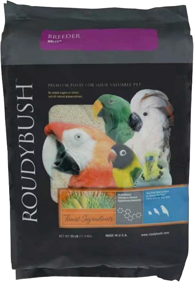 Roudybush Breeder Food for Breeding & Weaning Birds - Scientifically Formulated Bird Feed - Bird Food Pellets w/ Corn, Wheat, Soy & More - Nutritious & Healthy Feed for Birds (Nible, 25lb)