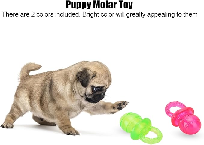 Puppy Pacifier for Small Dogs, 2 PCS Dog Pacifier, Pet Puppy Molar Chewing Training Toys Bite Resistant Rubber Clean Teeth Tools (Red Green) (2)