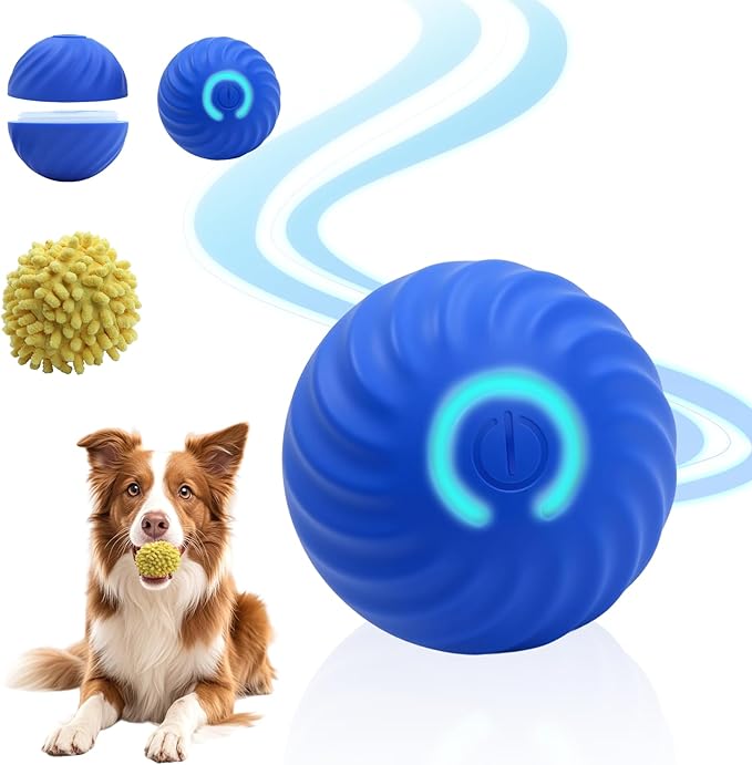 Interactive Dog Ball Toys for Pet Dogs,Smart Electric Small Medium Dog Toys to Keep them Busy,Automatic Rolling Jumping Balls with 2 Cover for Dogs,Rechargeable Balls,Not for Aggressive Chewers,Blue