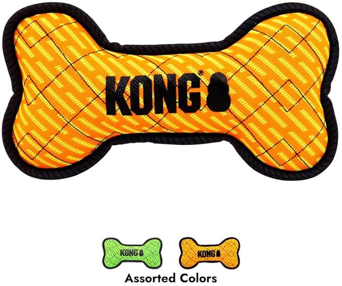KONG Armor Bone Dog Toy – Medium – Durable Triple-Layered Fabric with Reflective Trim & Squeaker – Assorted Colors – Ideal for Chewing, Fetching & Tugging (Bone, Medium)