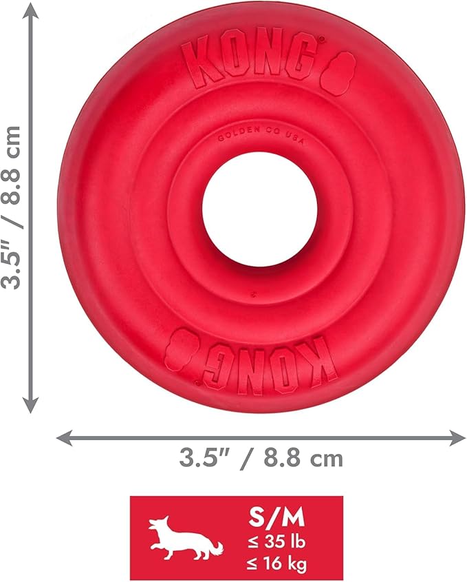 KONG Donut Dog Toy – Durable Natural Rubber Chew & Fetch Toy – Promotes Healthy Teeth & Gums, Fun Bounce & Roll, Gentle on Mouth (Small/Medium)