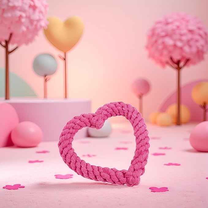 Pink Cute Dog/Cat Chew Toys, Dog Toys for Chewers, Heavy Duty Dental Rope Toy for Dogs, Creative Love Heart Shaped Interactive Rope Dog Toys, Cotton Puppy Teething Chew Tug Toy Dark