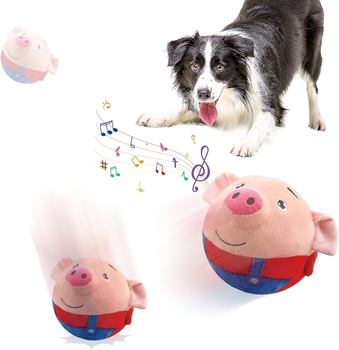 Interactive Dog Toys, 2026 Active Moving Pet Plush Toy, Squeaky Moving Dog Toy Ball, Washable Cartoon Pig Sound Electronic Dog Toy, Shake Bounce Boredom Talking Toys for Dog Cats (Red Pig)