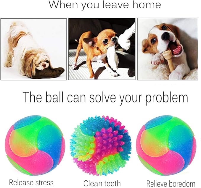 4 pcs Light Up Dog Balls,Flashing Elastic Ball,Glow Ball,Glow in The Dark Interactive Pet Toys for Aggressive Chewers,Puppy, Cats, Dogs