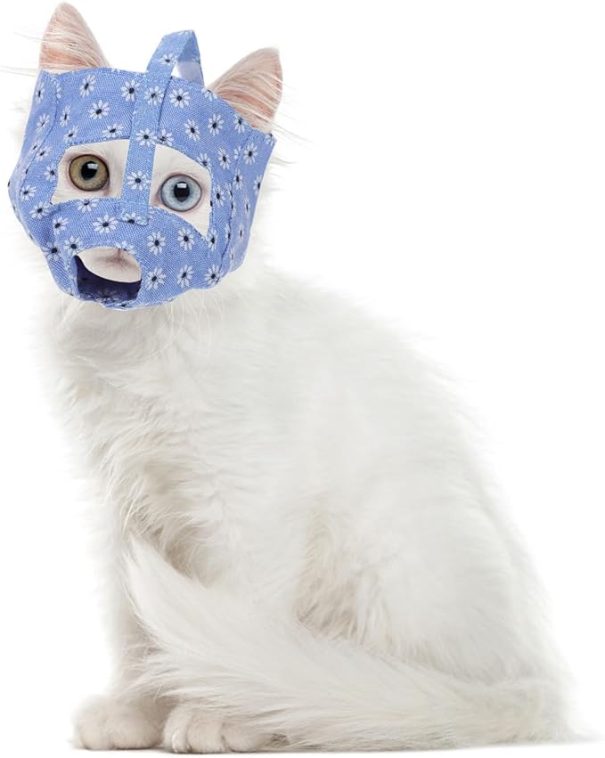 Breathable Cat Mouth Cover Muzzle for Grooming Bathing Nail Trimming and Medicine Feeding Small Size 4.33X3.14X2.75 Inch Pet Safety Face Guard