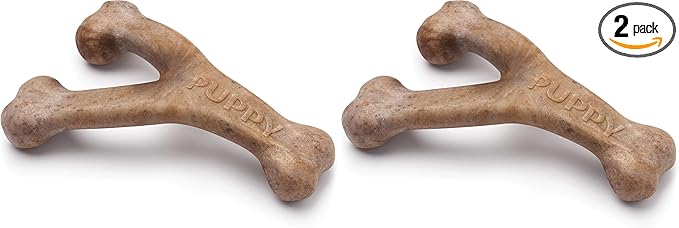 Benebone Puppy Wishbone Durable Dog Chew Toy for Gentle Chewers, Real Bacon, Made in USA, Medium (Pack of 2)