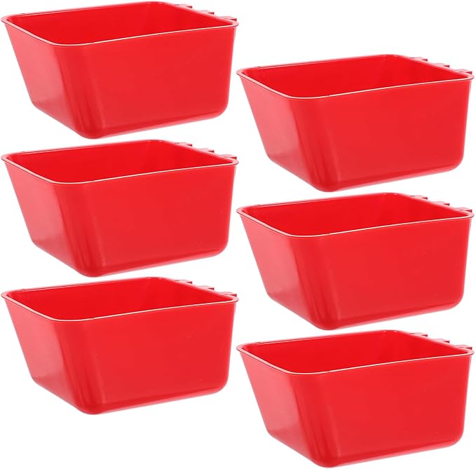Homoyoyo 6pcs Hanging Parrot Cage Feeder Bird Water Feeding Cups Red Birdcage Bowls for Poultry Rabbit Pigeon with Hooks for Bird Cage Accessories