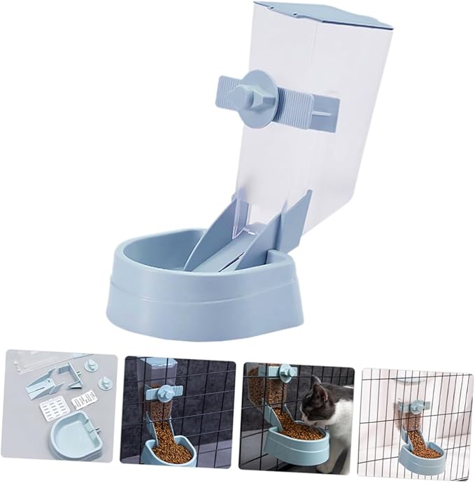 Tofficu Hanging Automatic Bird Feeder and Small Pet Feeder, Blue Sturdy Plastic Multi-Function Food and Water Dispenser for Outdoor Bird Cages, Guinea Pigs, Hamsters, and Small Animals