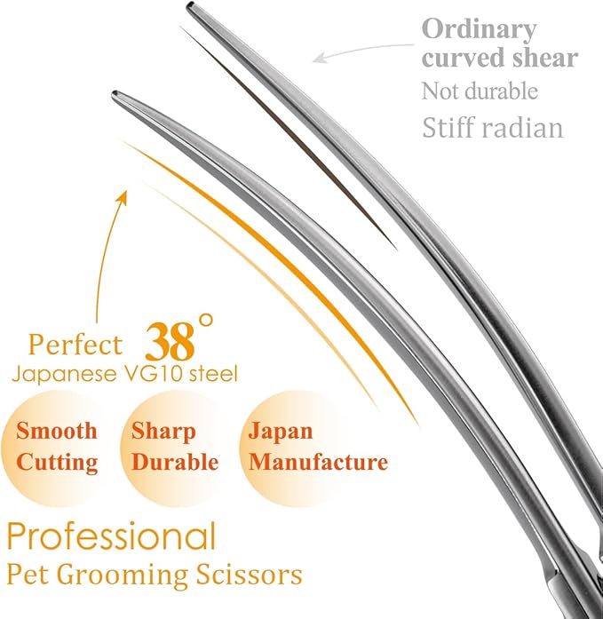38 Degree Professional Curved Scissors for Dog Grooming 7.0” Japan VG10 Alloy Steel Downward Curved Grooming Shears for Face Right Handed(7.0 inch)