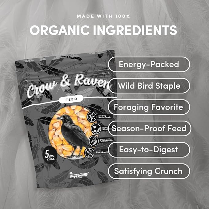 Mycelium Premium Crow Food | 5 LB Organic Corn for Crows, Ravens, & Wild Birds | High-Energy, No-Mess Bird Seed for Outdoor Feeders & Ground Feeding | Non-GMO, Made in USA