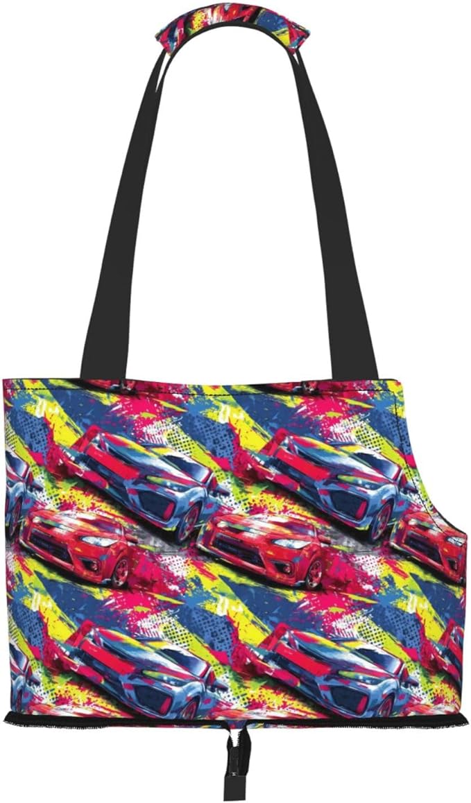 Red and Blue Cars (3) Print Foldable Pet Tote Bag, Shoulder Carrier for Small Dogs and Cats
