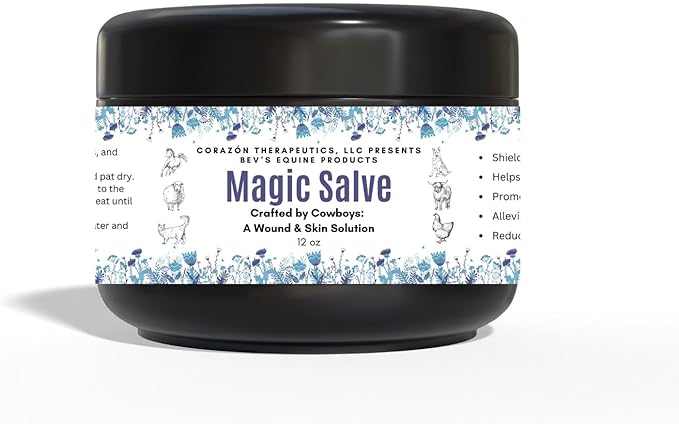 Wound Salve - For Horses, Pets, Livestock & People - Calendula, Shields Abrasions, Stops Infections, Promotes Scabbing, Reduces Inflammation & Scarring, Vet-Approved - Bev's Magic Salve (12 oz)
