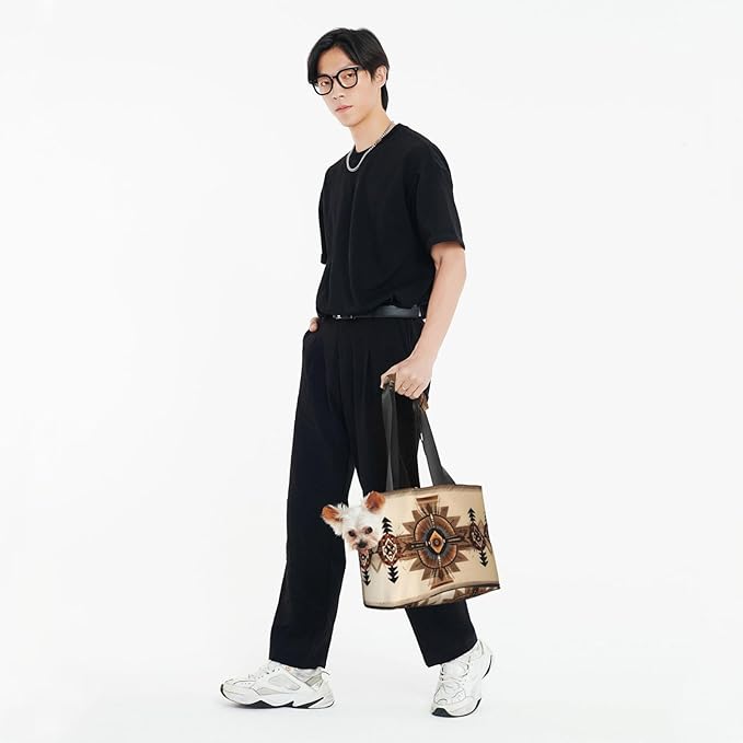 Foldable Pet Carrier Sling - Waterproof Small Dog & Cat Travel Native American Painting Tote with Safety Hook for Hiking