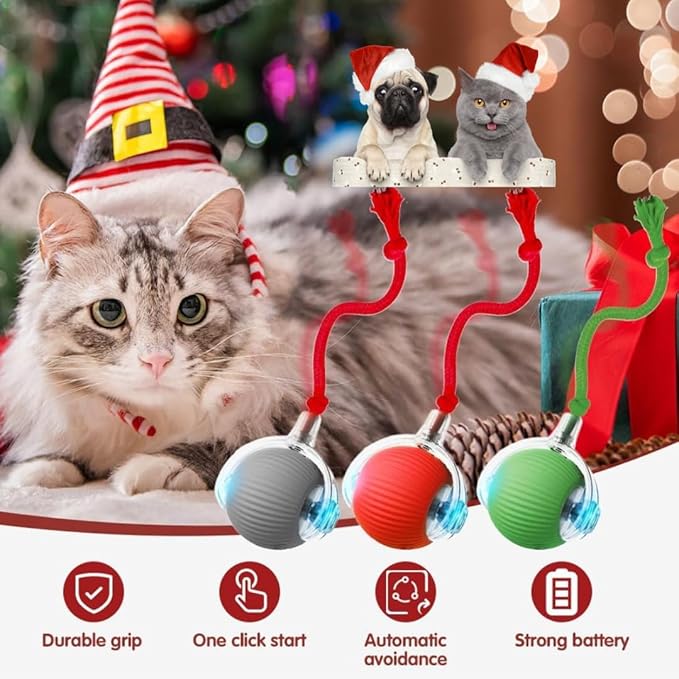 Interactive Electric Automatic Rolling Moving Rechargeable Self Play Stimulation Toy,Smart Pet Chase Ball with Speedy Tail Rope for Bored Indoor Cats enrichment,stimulating Dogs toy(Small Dogs)(Green)