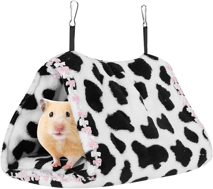 Pet Parrot Triangular Hanging House Bed Tube Hammock, Small Animal Warm Plush Nest, Soft Velvet Sleeping Tent with Metal Hooks for Guinea Pig Hedgehog Hamster Bird Cage Accessories (M)
